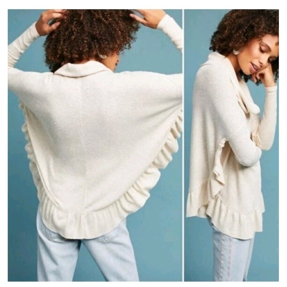 Anthropologie Postmark Orley Ruffled Cowlneck Gold Sparkle Sweater Sz M/L